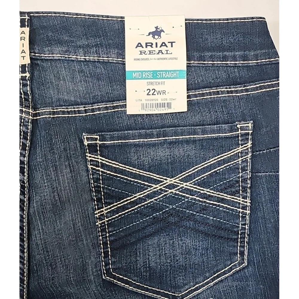 Ariat Real Mid Rise Straight Stretch Fit LITA Women's Size 22WR NWT- 10028920 - Picture 6 of 13